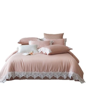 Tencel Four-Piece <b>Bedding</b> Set Solid Color French Lace Princess Style Soft Skin-Friendly Breathable For All Seasons - Product Image 4