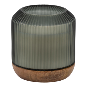 Ribbed Glass Scented <b>Candle</b> With Wood Base <b>Small</b> Votive For Indoor And Outdoor Use - Product Image 1