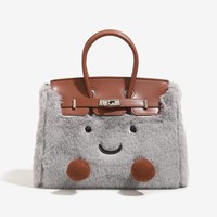 Sac à bandoulière et fourre-tout grande capacité en suède platine, style classique transfrontalier, best-seller mode, avec fermeture ouverte et motif poupée en peluche