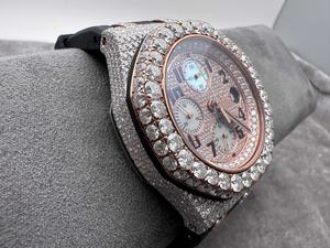 Montre Audemars de luxe sur mesure, qualité supérieure, 42 mm, mouvement 3126, chronographe, or rose, VVS, entièrement sertie de diamants, montre en moissanite - Product Image 6