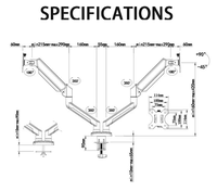 Support pour double écran, réglable, à ressort, support de bureau pivotant, support VESA, base de montage en acier allié, 75x75mm/100x100mm VESA 85, inclinaison