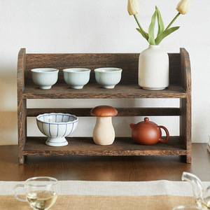 Solid Wood Chinese Style Display <b>Shelf</b> Rectangular Countertop Tea Set Organizer Teapot <b>Rack</b> Ornamental Storage Cabinet - Product Image 1