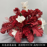 Fleur artificielle haut de gamme effet soie, rouge forêt, en pot, pour la décoration de lieux de mariage et d'événements intérieurs/extérieurs