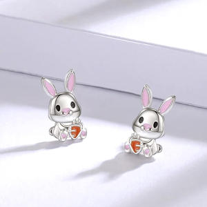 Pendientes de conejo de dibujos animados de color blanco champán, aleación de zinc chapada en plata, joyería de moda unisex, regalo para mujeres y hombres - Product Image 3