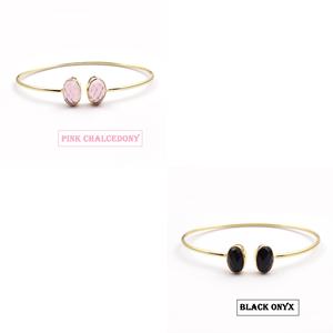 Bracelet en onyx noir bijoux plaqué or ovale deux bracelet en pierres précieuses noires bijoux main designer bracelet bracelet bijoux - Product Image 2