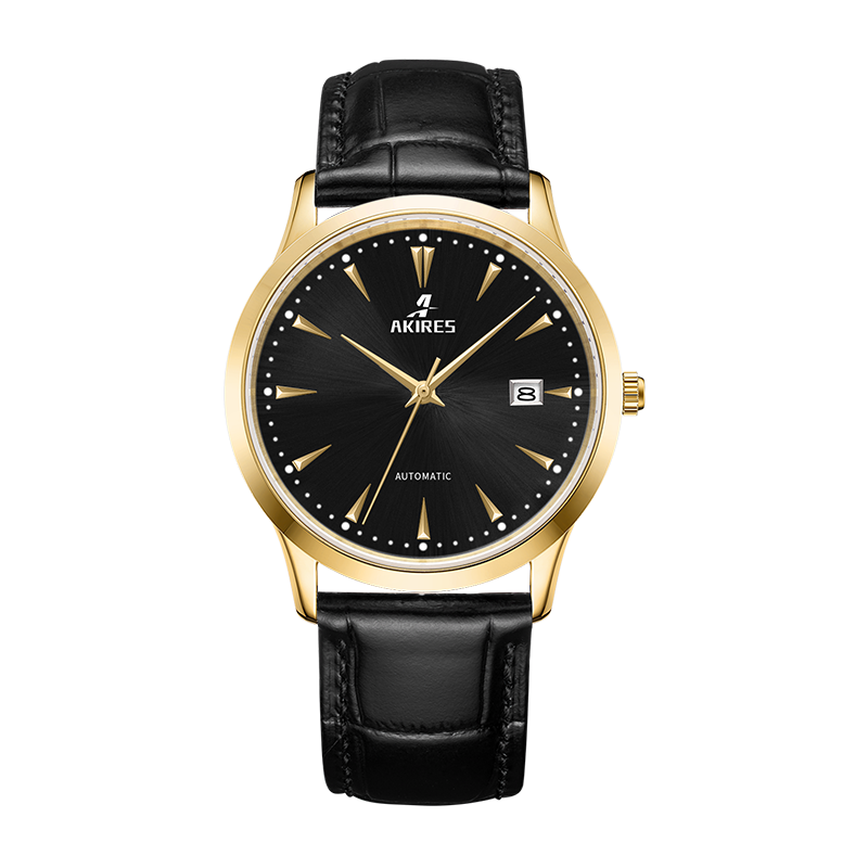 Gold case black dial black band