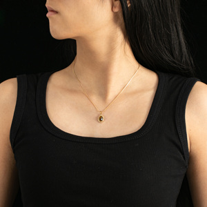 Collana con Ciondolo Classica all'Ingrosso in Occhio di Tigre Naturale Ovale con Catena in Acciaio Inox Placcato Oro 18K Regalo per Donne per Feste e <span class=keywords><strong>Vita</strong></span> <span class=keywords><strong>Quotidiana</strong></span> - Product Image 2