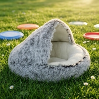 Lit pour chat en peluche de luxe, semi-fermé, chaud pour l'hiver, lavable en machine, couleur unie, maison pour animaux de compagnie, nid pour chiens et chats