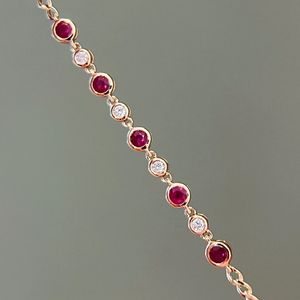 Bracelet à breloques Xinfly Dainty en or 18 carats avec diamants naturels et rubis véritables, chaîne cubaine, bijoux de mode pour fête ou cadeau - Product Image 1