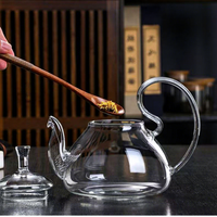 Théière en verre borosilicate BAMBUS avec couvercle et infuseur intégré, bouilloire à thé moderne pour la maison, le bureau, le café et l'hôtellerie