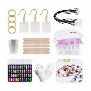 Gift Ready <b>Silicone</b> Jewelry Kit Hard Transparent Cure UV Light Molds Earrings Pendants Glitter Foil Flowers DIY Craft Supplies - Product Image 1