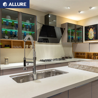 Armoires de cuisine Allure Foshan Mdf blanches sans poignées, couleur ivoire