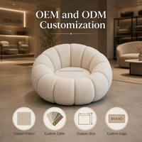 Fauteuil lounge moderne en tissu bouclé, fauteuil d'appoint en forme de citrouille avec ottoman, canapé paresseux crème, vente en gros OEM ODM