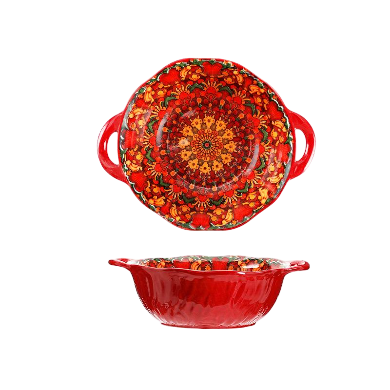 Red flower soup bowl