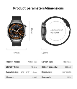 <span class=keywords><strong>Reloj</strong></span> <span class=keywords><strong>Inteligente</strong></span> Android Watch 5 Max con Pantalla AMOLED HD de 1.53 Pulgadas, Llamadas Inalámbricas, Monitor de Sueño, NFC para Deportes al Aire Libre - Product Image 6