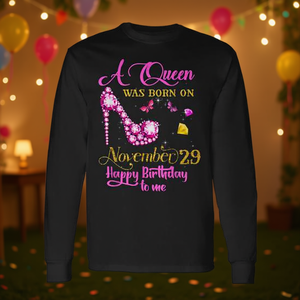 Una regina è nata il 29 novembre, maglietta a maniche lunghe per il compleanno - Product Image 3