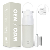 Bouteille d'eau filtrante en acier inoxydable, vente chaude, thermique, portable, 680 ml, 1000 ml, eau potable propre avec filtre réutilisable et paille