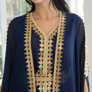 Vestido Largo Elegante con Cuello en V para Mujeres Árabes Musulmanas de Oriente Medio, Europa y América, Abaya, Traje de Moda de Dubái con Lentejuelas - Product Image 2