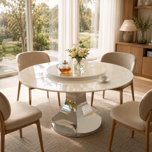 Table à manger personnalisée, plateau rond, style moderne, villa, 8 places, pieds en métal, meubles en pierre, luxe, marbre blanc jade royal - Product Image 5