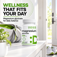 Capsules végétariennes de glycinate de magnésium OEM 500 mg, 240 unités, testées en laboratoire CGMP, complément nutritionnel minéral, marque privée