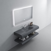 Lavabo de vanité de salle de bains double intégré en marbre mural personnalisé d'hôtel moderne de luxe