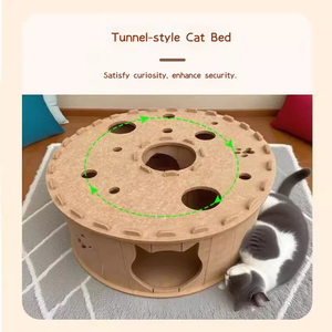 Cueva para Gatos de Interior con Rascadores, Cama para Gatos de Fieltro de Lana Gris y Túnel, Forma Cuadrada para la Comodidad de las Mascotas - Product Image 2