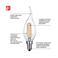 Vente en gros d'ampoules LED vintage Edison E27 E26 petite ampoule bougie C35 F35 2w 4w LED filament ampoule à flamme confortable