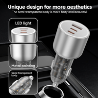 Cargador de Coche USB C Transparente de 136 W, Adaptador de Cargador de Coche Tipo C PD 100 W + PD 36 W Compatible con iPhone, Galaxy, MacBook y Más