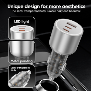 Chargeur de voiture USB C transparent 136W, adaptateur de chargeur de voiture PD 100W + PD 36W Type C compatible avec iPhone, Galaxy, MacBook, etc. - Product Image 5