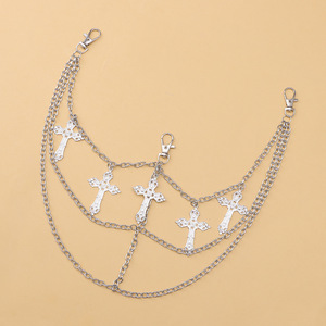Chaîne de taille multicouche avec pendentif croix en argent tibétain pour femme, chaîne de corps tendance, accessoire de style hip-hop pour usage quotidien - Product Image 1