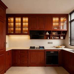 Cuisine moderne minimaliste en bois naturel Balom avec armoires en bois clair, détails de finition foncés et comptoir en forme de L - Product Image 6