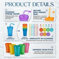 Gobelet en plastique translucide jetable personnalisé avec logo, paille flexible, couvercle anti-déversement, sans BPA, écologique, moderne et pratique pour la vente en gros
