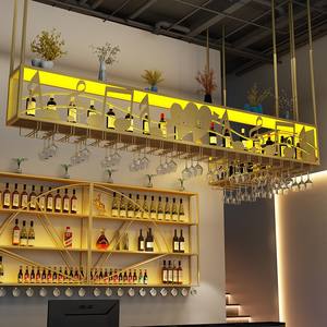 Crémaillère à vin suspendue au plafond avec porte-<span class=keywords><strong>verres</strong></span>, étagère de rangement et d'exposition pour bouteilles de vin et <span class=keywords><strong>verres</strong></span>, crémaillère à vin et à <span class=keywords><strong>verres</strong></span> durable suspendue - Product Image 4