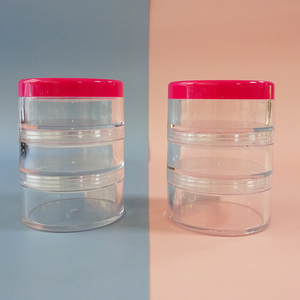 Tarro cilíndrico transparente de plástico con tapa rosada de rosca para uso cosmético, material PP AS, botella DIY, ensamblaje 3 en 1 - Product Image 1