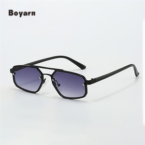 Boyarn classique petit cadre Double faisceau hommes et femmes nuances dégradé épais métal jambe polygone Uv400 Protection <span class=keywords><strong>lunettes</strong></span> <span class=keywords><strong>de</strong></span> <span class=keywords><strong>soleil</strong></span> - Product Image 2