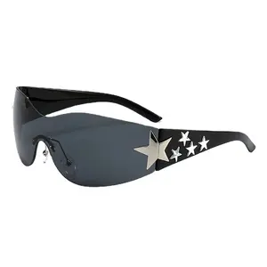 Punk One Piece Randlose Brille UV400 Y2K Sport 3D Stars Brille für Frauen Männer Trendy Brille Brillen Brillen