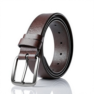 Cinturón de Cuero Genuino para Hombre, Formal, Color Marrón Sólido, Hebilla Cuadrada de Aleación, Estilo Rectangular y Duradero - Product Image 1