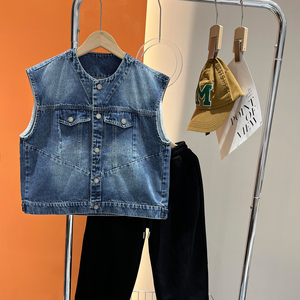 Gilet en jean de coton pour garçons, nouvelle collection automne 2026, style décontracté, <span class=keywords><strong>sans</strong></span> manches, court, tendance coréenne, fermeture boutonnée - Product Image 4