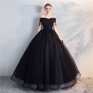 Black Ball Gown Strapless Off Shoulder Long Dress Vintage Wedding Hostess Gown Women's Formal Evening Wear - Product Image 2