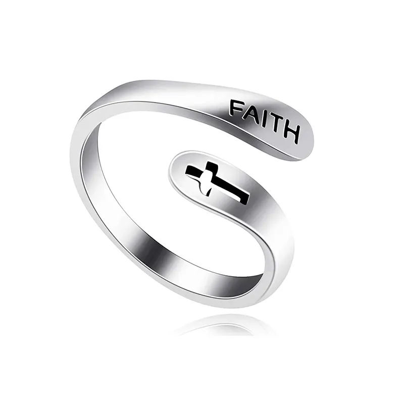 Christian Jewelry Adjustable Religious stainless steel cross faith ring finger 925 sterling silver faith rings for women
