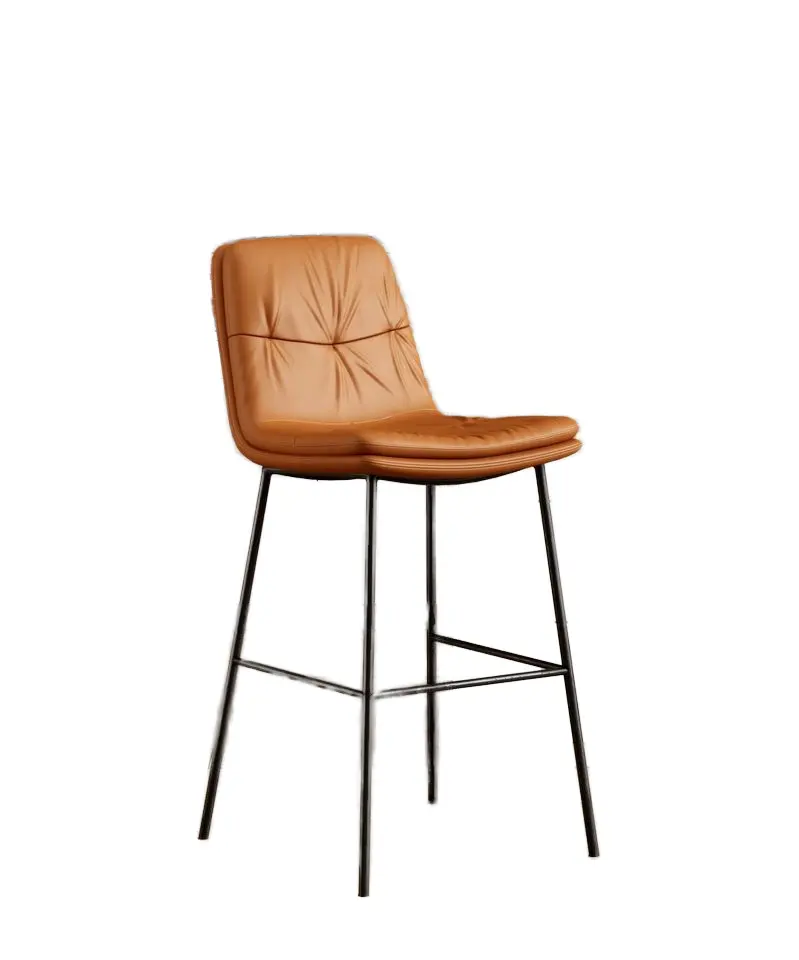 Taburete de Bar de hierro de lujo de estilo nórdico con silla alta de cuero genuino para el hogar, Bar, Hotel, oficina en casa para uso en Cafetería
