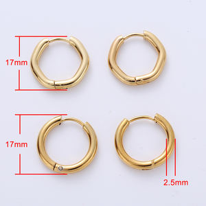 Bijoux en acier inoxydable plaqué or 18k pour femmes, en gros, rond, hexagone, minuscule, boucles d'oreilles huggie - Product Image 2