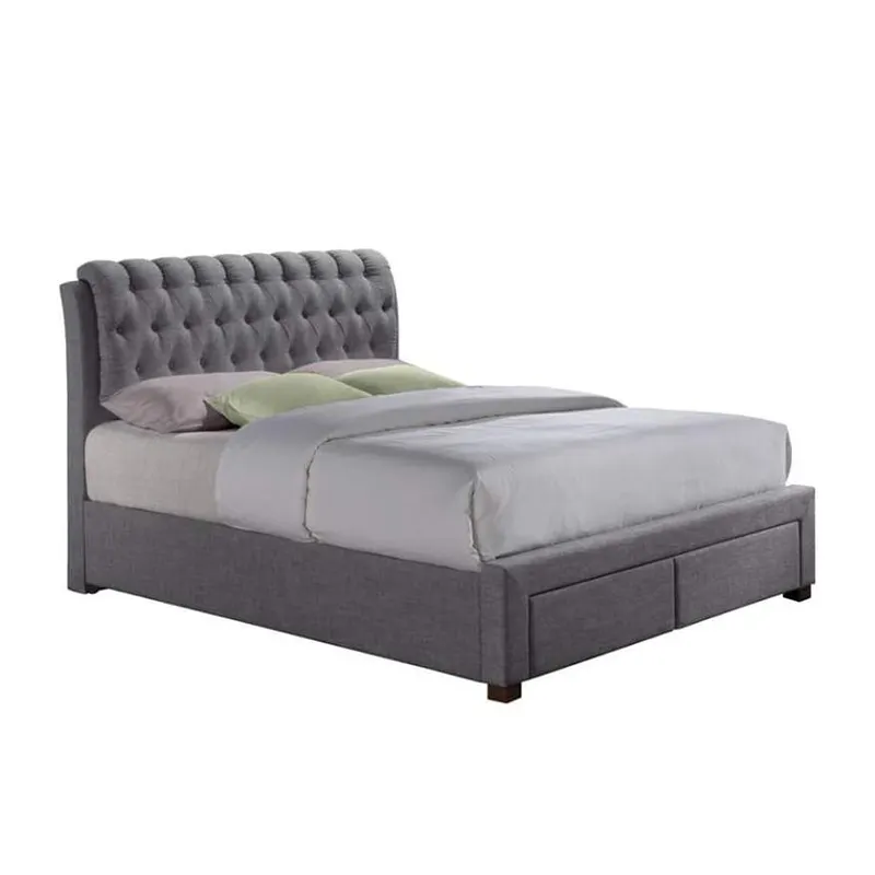 Cama doble con plataforma de madera sólida, tela nórdica de lujo, tamaño King y Queen