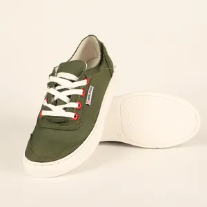 green lace up college style canvas shoes printed logo wearable vulcanized rubber sole sneakers