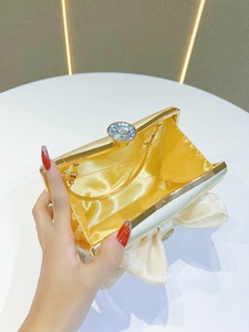 Borse da Sera in Poliestere con Strass per Donna, Pochette Bianca Scintillante con Fiocco in Cristallo, <span class=keywords><strong>Borsa</strong></span> di Lusso con Chiusura Magnetica - Product Image 3