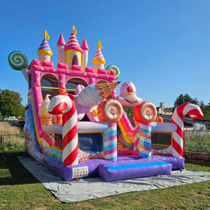 Castillo de salto inflable Popular de helado de caramelo rosa con tobogán doble tobogán inflable Castillo de tobogán al aire libre para fiesta de niñas - Product Image 1