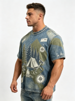 T-shirt Homme Streetwear Lavé Coupe Boxy Courte Oversize Épaisse Vintage à Ourlet Brut Manches Courtes Effet Usé et Déchiré