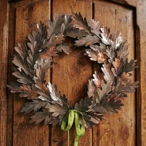 Couronne rustique artisanale en métal feuille de chêne, ronde, décorative, fleurs naturelles, non éclairée, emballage monopièce - Product Image 4