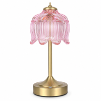 Lampe de table portable sans fil de luxe, abat-jour en verre vintage en forme de lotus, lumière LED rose en cristal pour hôtel, restaurant, table de chevet