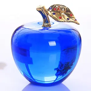 Christmas Holiday Gift Customize Smooth Surface Blue K9 Decorations Glass Crystal Apple